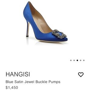 Manolo Blahnik heels HANGISI Blue Satin Jewel Buckle Pumps